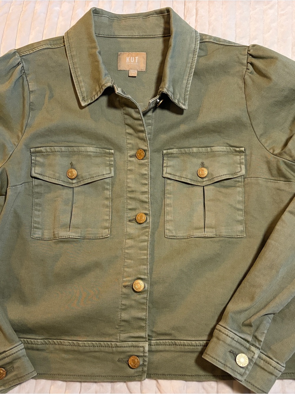 Kut from the Kloth Olive Green Utility Jacket with Gold Buttons